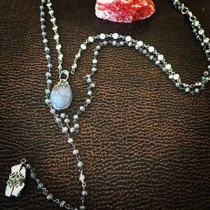 Double Druzy & Biwa Pearl Necklace NWOT